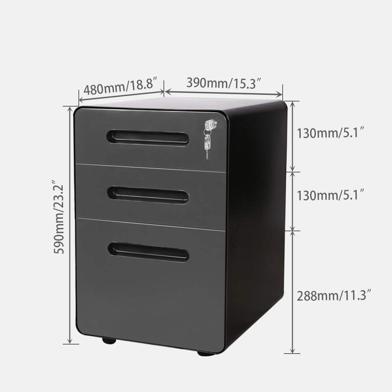 3-Drawer Metal Mobile File Cabinet with Locking Keys