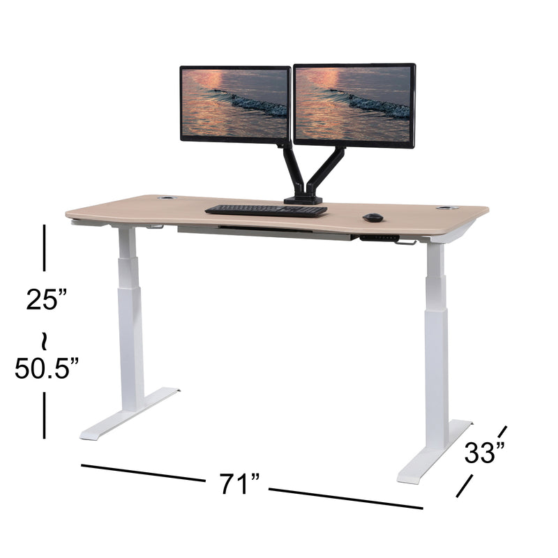 K Series 71" x 33" Standing Desk with White Frame (Curved Top)