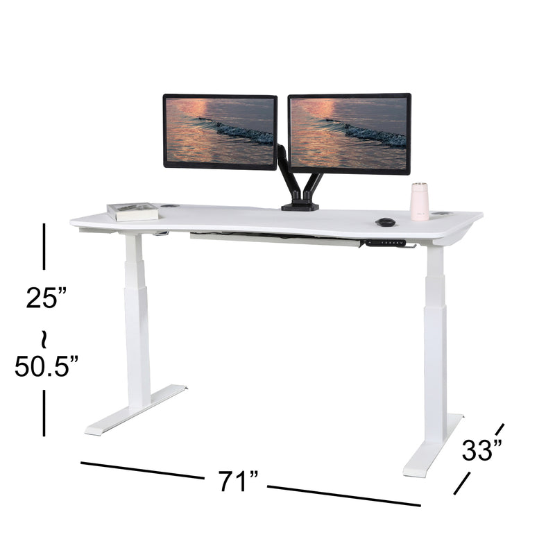 K Series 71" x 33" Standing Desk with White Frame (Curved Top)