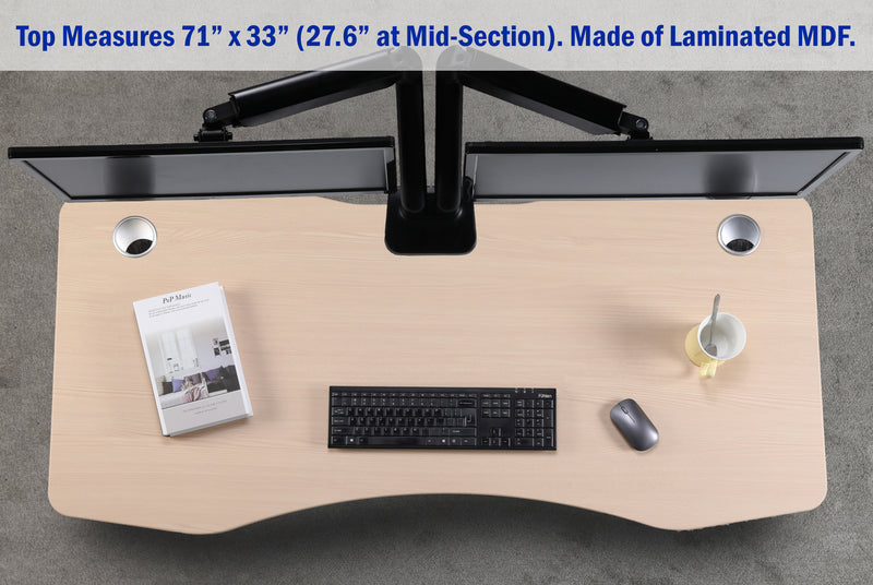 K Series 71" x 33" Standing Desk with White Frame (Curved Top)