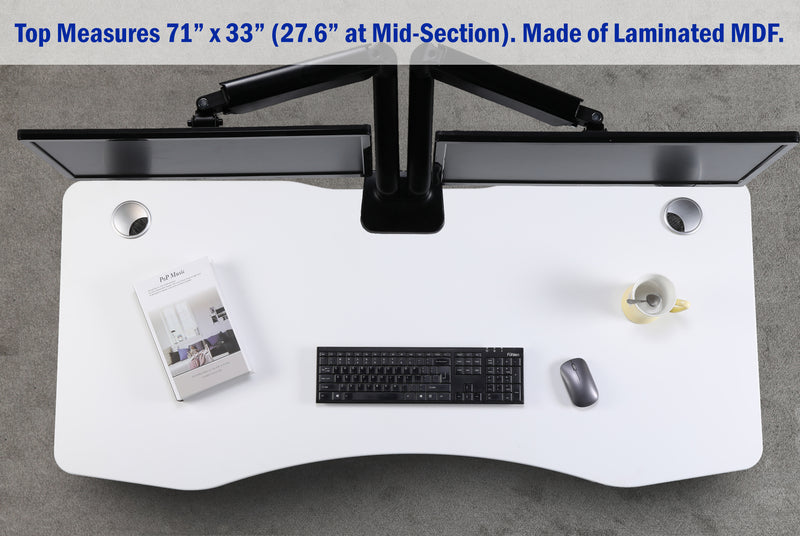 K Series 71" x 33" Standing Desk with White Frame (Curved Top)