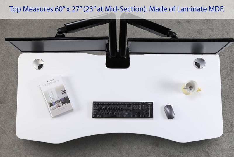 Flex Series 60" x 27" Standing Desk with Black Frame, Curved Top