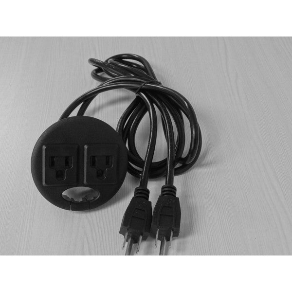 UL Certified 2-Outlet Power Grommet with 6 Foot Cord, 3.15-in (80mm) Diameter, Black