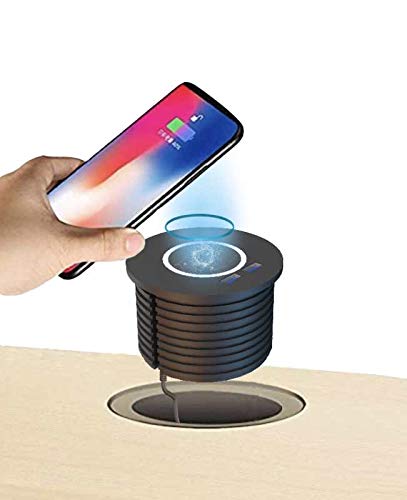 In-Desk Wireless Charging Pad, Dual USB Type A Quick Charge 3.0 Ports