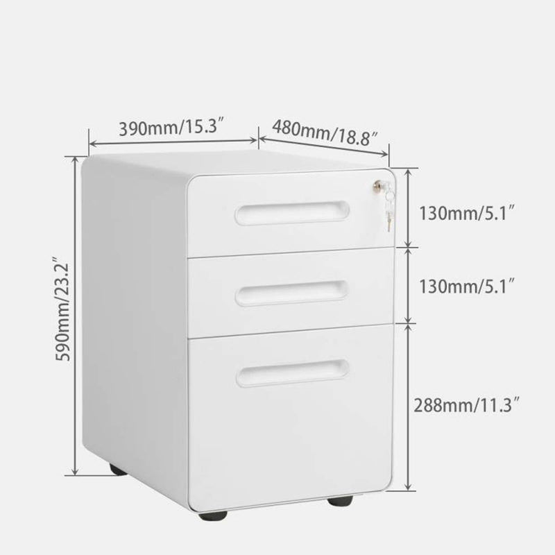 3-Drawer Metal Mobile File Cabinet with Locking Keys