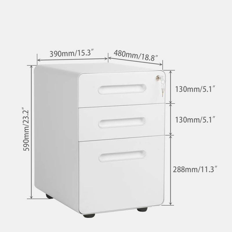 White 3-Drawer Metal Mobile File Cabinet with Locking Keys