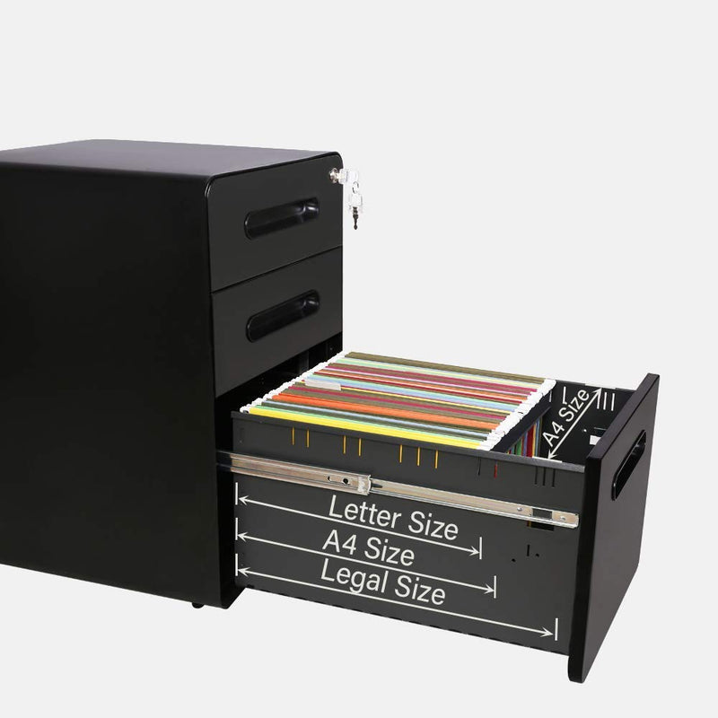 3-Drawer Metal Mobile File Cabinet with Locking Keys