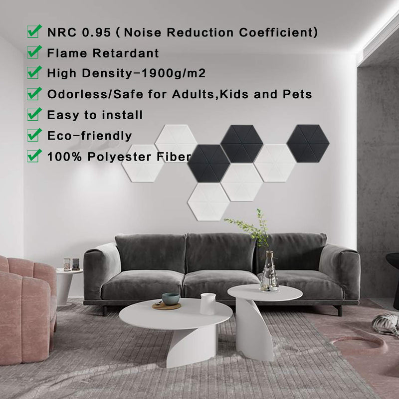 Artsonic Hexagon Acoustic Sound Absorbing Panel 12'' X 10'' X 0.4''