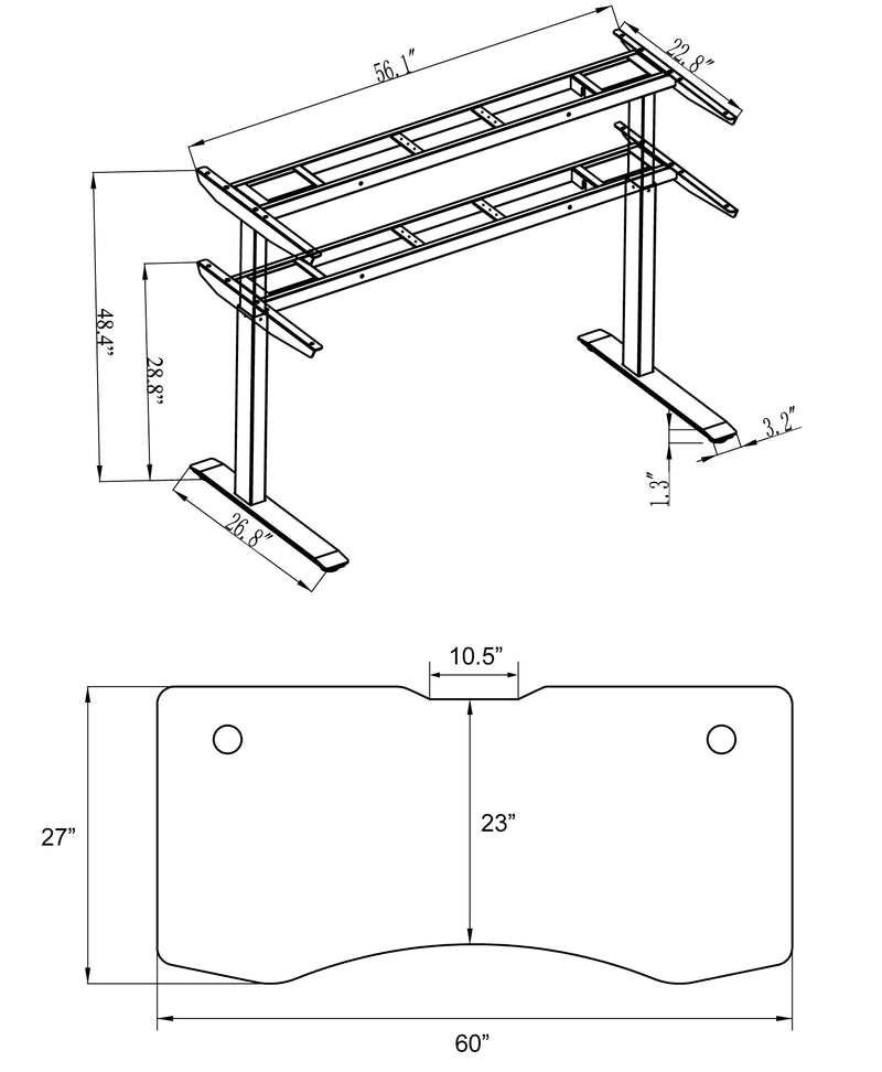 Elite Pro Series 60" x 27" Standing Desk with Off-White Frame