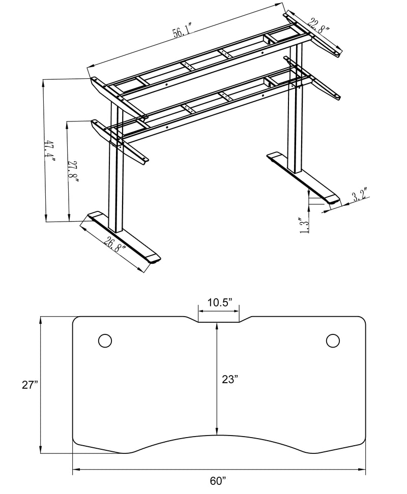 Elite Series 60" x 27" Standing Desk with 100% Natural Bamboo Top