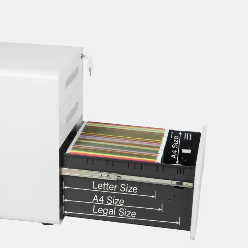 White 3-Drawer Metal Mobile File Cabinet with Locking Keys