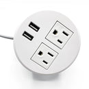 White UL Certified Desktop Power Grommet with Two Power Sockets, Two Quick USB Charging Ports, 6FT Power Cord and Lock Ring