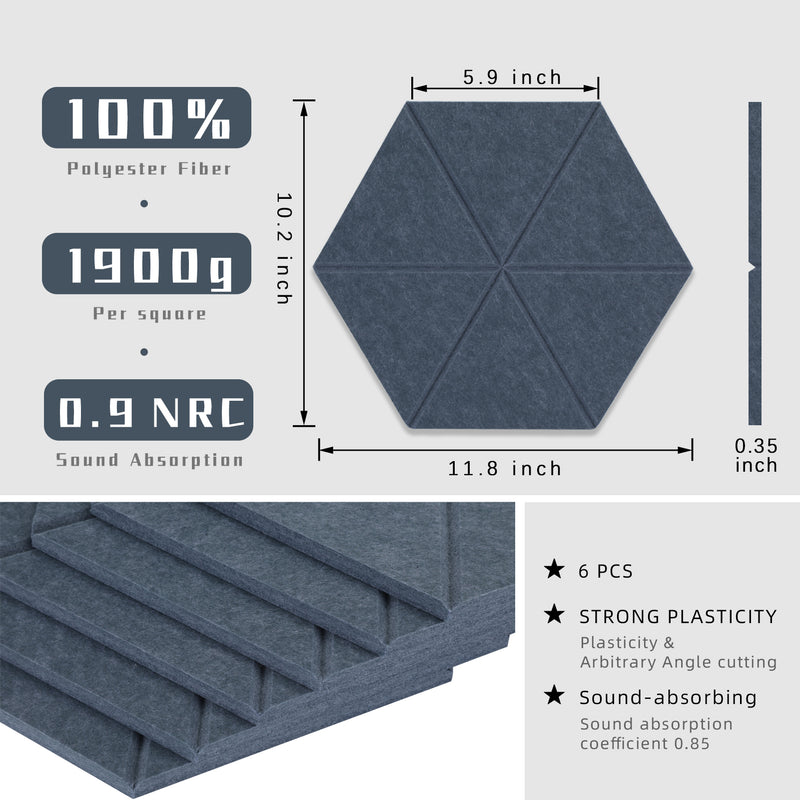 Artsonic Hexagon Acoustic Sound Absorbing Panel 12'' X 10'' X 0.4''