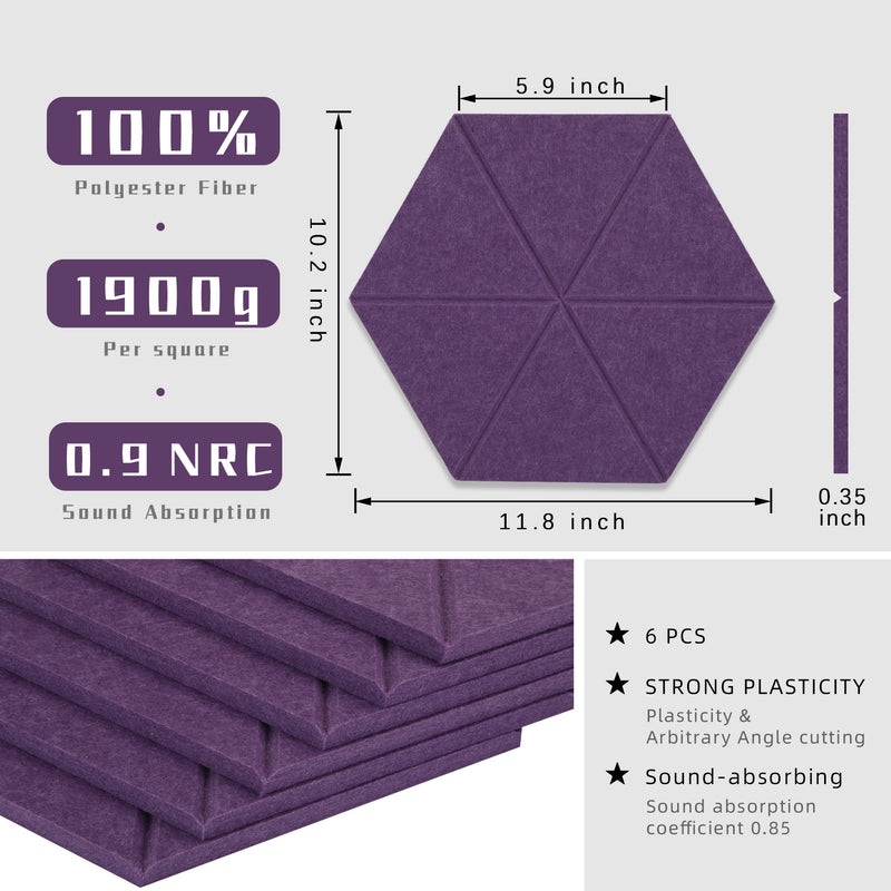 Artsonic Hexagon Acoustic Sound Absorbing Panel 12'' X 10'' X 0.4''