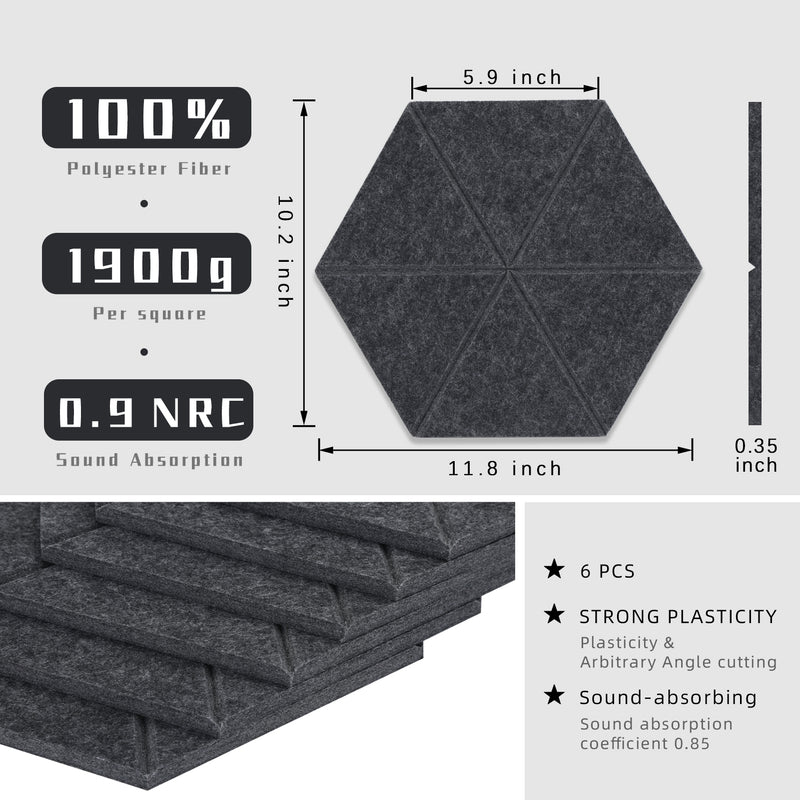 Artsonic Hexagon Acoustic Sound Absorbing Panel 12'' X 10'' X 0.4''