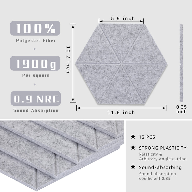 Artsonic Hexagon Acoustic Sound Absorbing Panel 12'' X 10'' X 0.4''